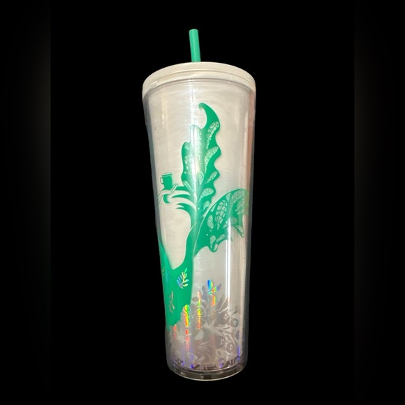 Starbucks Christmas White Green Holographic  Mermaid Straw Cold Cup 24oz - Picture 3 of 5